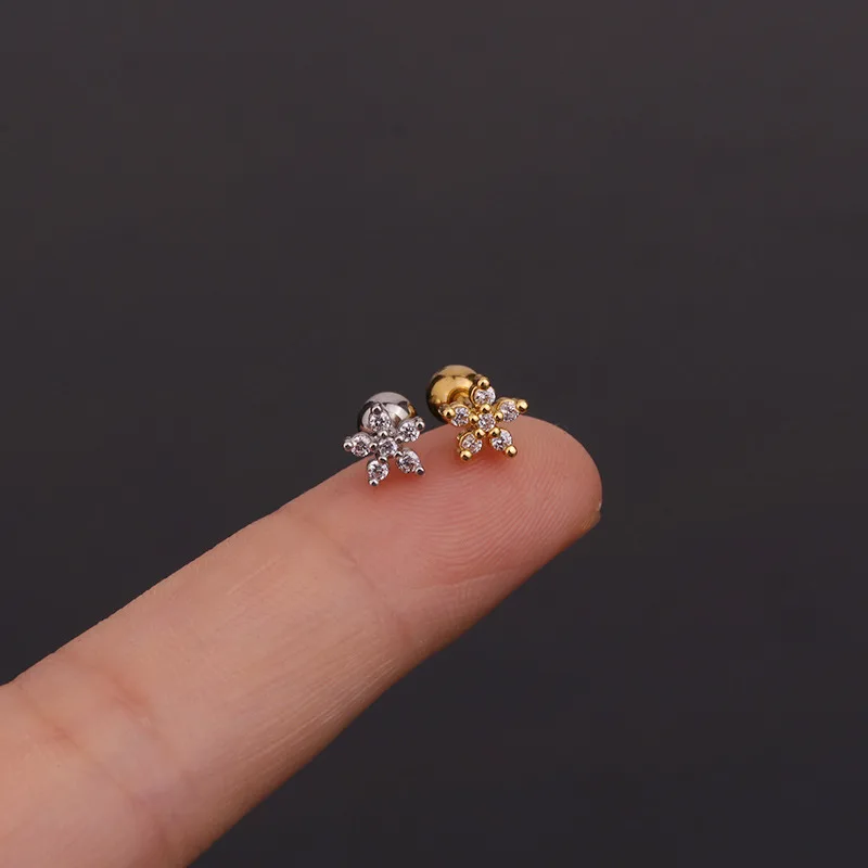 2PCS New Stainless Steel Tragus Piercing Ear Stud Earring for Women Helix Tragus Studs Earring Trendy Jewelry boucles d\'oreilles