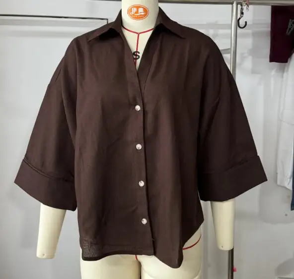 Chemise ample décontractée pour femmes, pour printemps/été 2025, col, boutons, manches larges, Style de vacances minimaliste