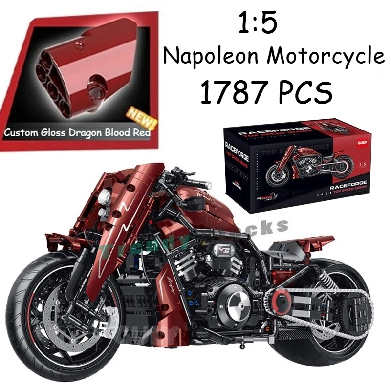 

Мотоцикл Napoleon Classic 1:5, 1787 деталей, модифицированная версия Night Rod Special ‌ Высокотехнологичный городской светодиодный мотоцикл, конструктор, игрушечная машинка, подарок