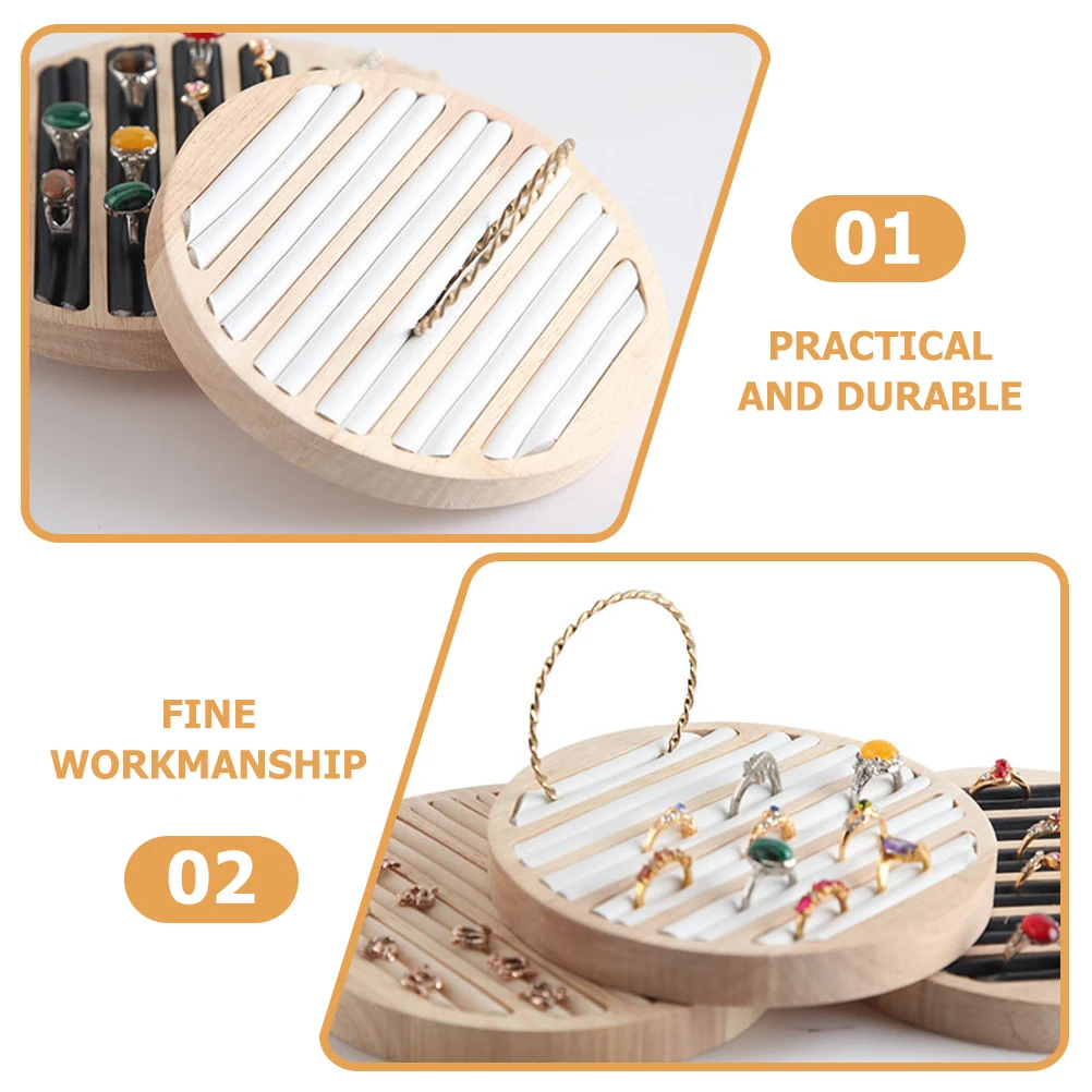 

Wooden Jewelry Display Tray Ring Holder Organizer Stand Earrings Necklaces Bracelets Multi-Slots Metal Ring Showcase Vanity