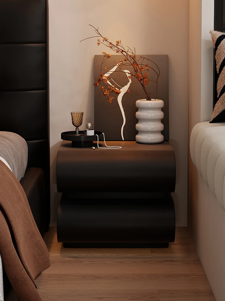 

Italian bedside table 2025 new light luxury high-end simple bedroom black solid wood bedside cabinet minimalist installation-fre