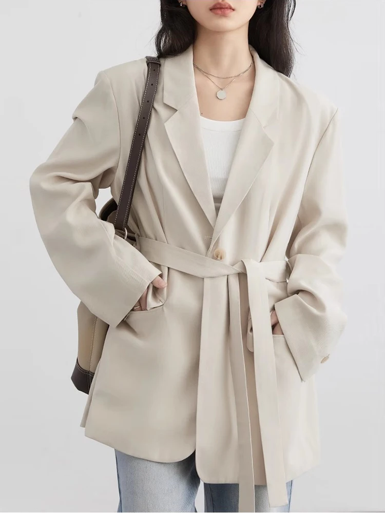 CHIC VEN-Blazer à simple boutonnage pour femme, manteau mi-long, ceinture décontractée, vêtements pour femme, nouveau, printemps, été, 2024