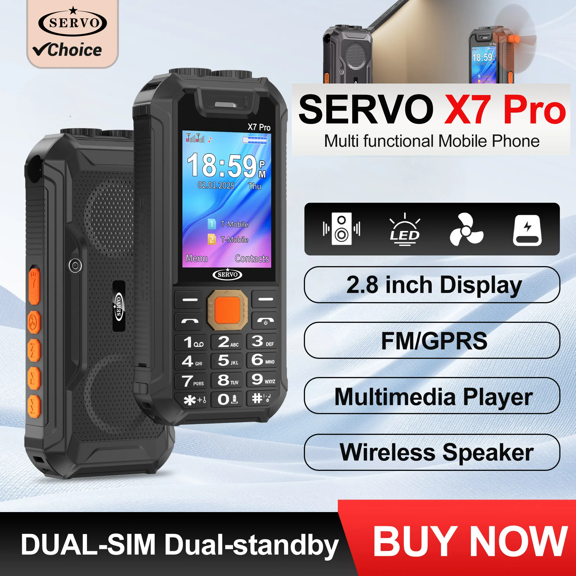 SERVO X7 PRO Multi Function 2G Mobile Phone 2 SIM Auto Call Recording Fan Magic Voice Light Bar Bluetooth Cellphones Power Bank