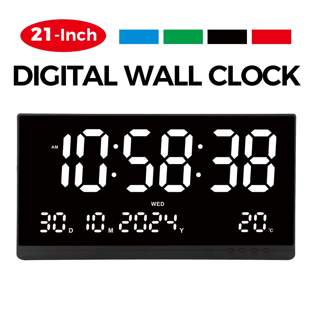 Reloj de Pared Digital Grande de 21 Pulgadas con Fecha, Calendario, Formato de Hora 12/24H, Visualización de Fecha/Hora/Semana/Temperatura, Reloj Despertador Electrónico LED con Alimentación USB