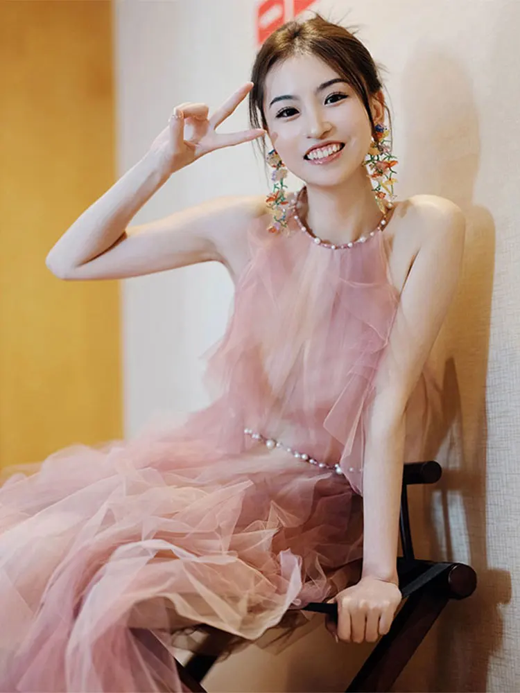 

Ele Long Svel Wedding Dr Ne Hanging Gown Women's Net Skirt High-End Engagement Evening Gown Birthday Par Dr