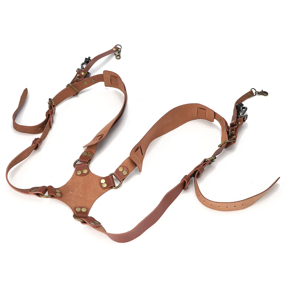 Camera Strap Leather Adjustable Double Shoulder Harness Strap with 1/4 Inch Screw Photography Accessories for DSLR Cameras