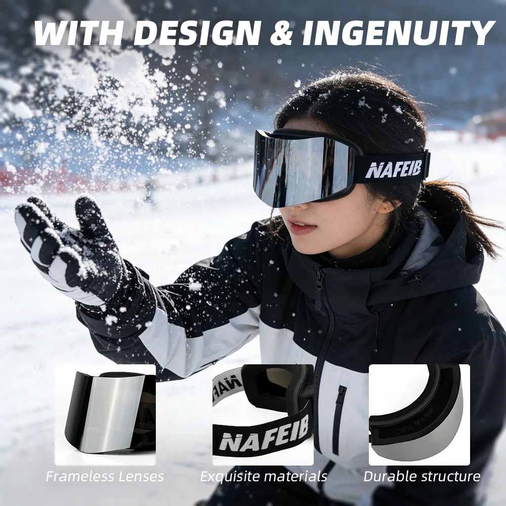 

NAFEIB Ski Goggles Anti Fog UV400 Windproof Wide Vision for Snowboard Winter Outdoor Sports Safety Gear