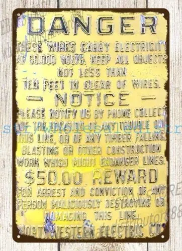 1 stks Gevaar Hoogspanning Northwestern Electric Co metalen tinnen bord art prints koop