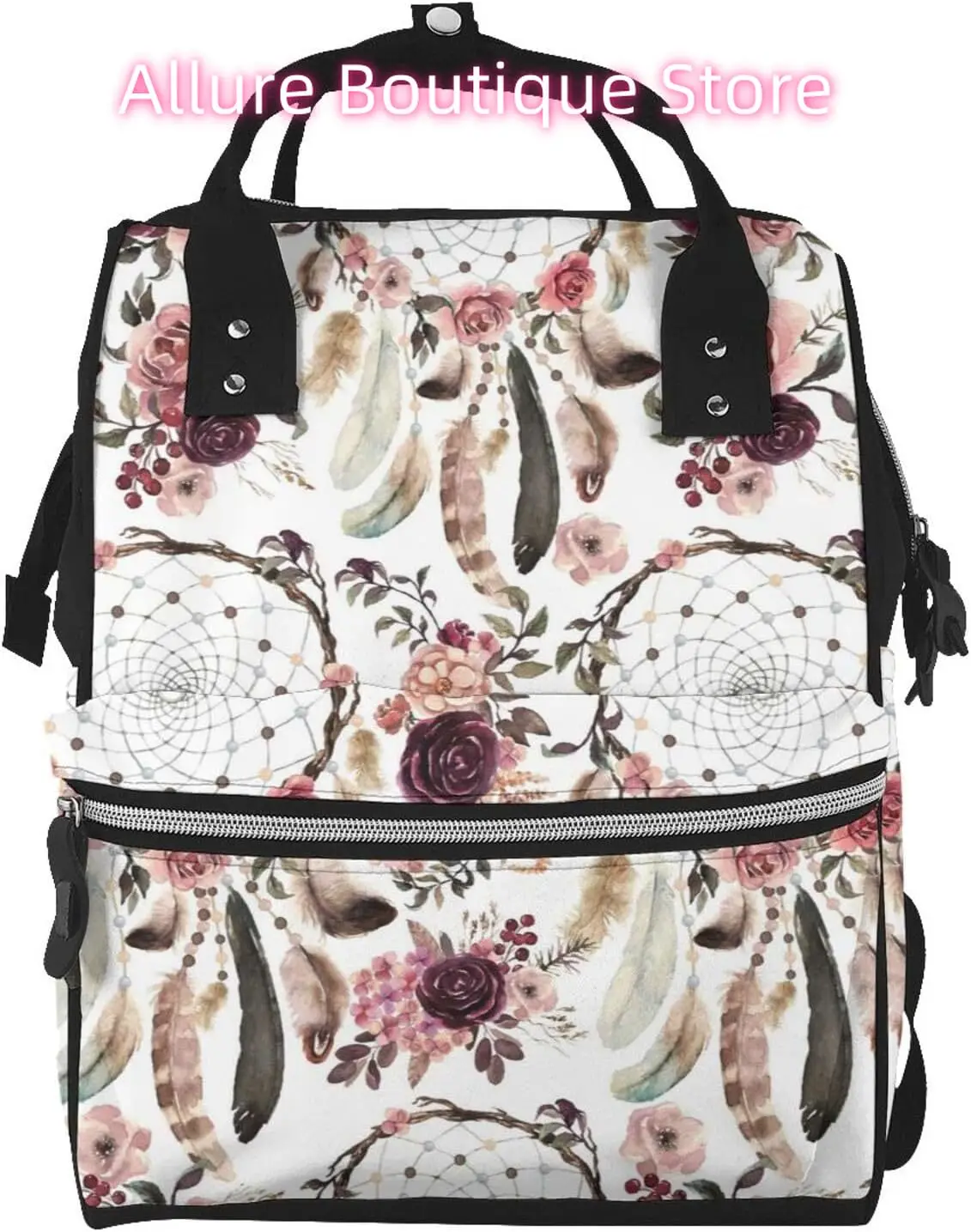 

Feather Dreamcatcher Diaper Bag Backpack for Women Large Capacity Nappy Bag Multifunction Waterproof Mummy Backpacks for Mom Dad