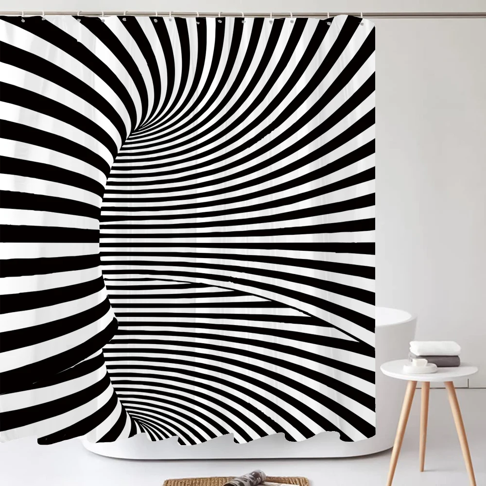 

Black and White Twisted Abstract Print Bathroom Shower Curtains Fabric Waterproof Bath Curtain With Hooks Modern Shower Curtain