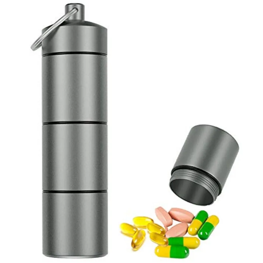 

Large Keychain Pill Holder, 3 Compartments Metal Pill Fob Case, Travel Medicine Container for Emergency Pills/Vitamin/Fish Oils