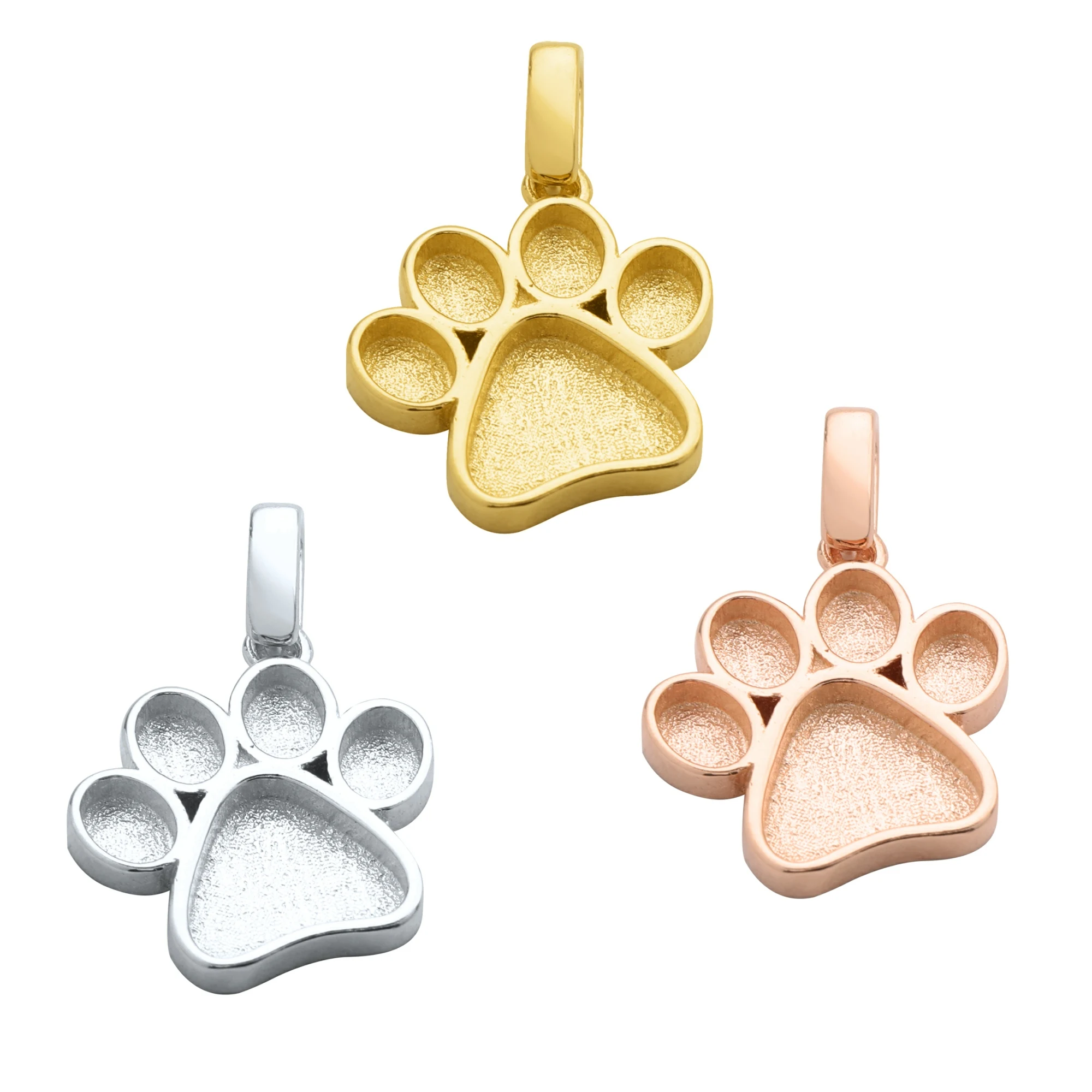 Impostazioni della castone del pendente della zampa del cane della resina del latte materno del souvenir da 13 mm, ciondolo placcato oro rosa in argento sterling massiccio 925 1431165