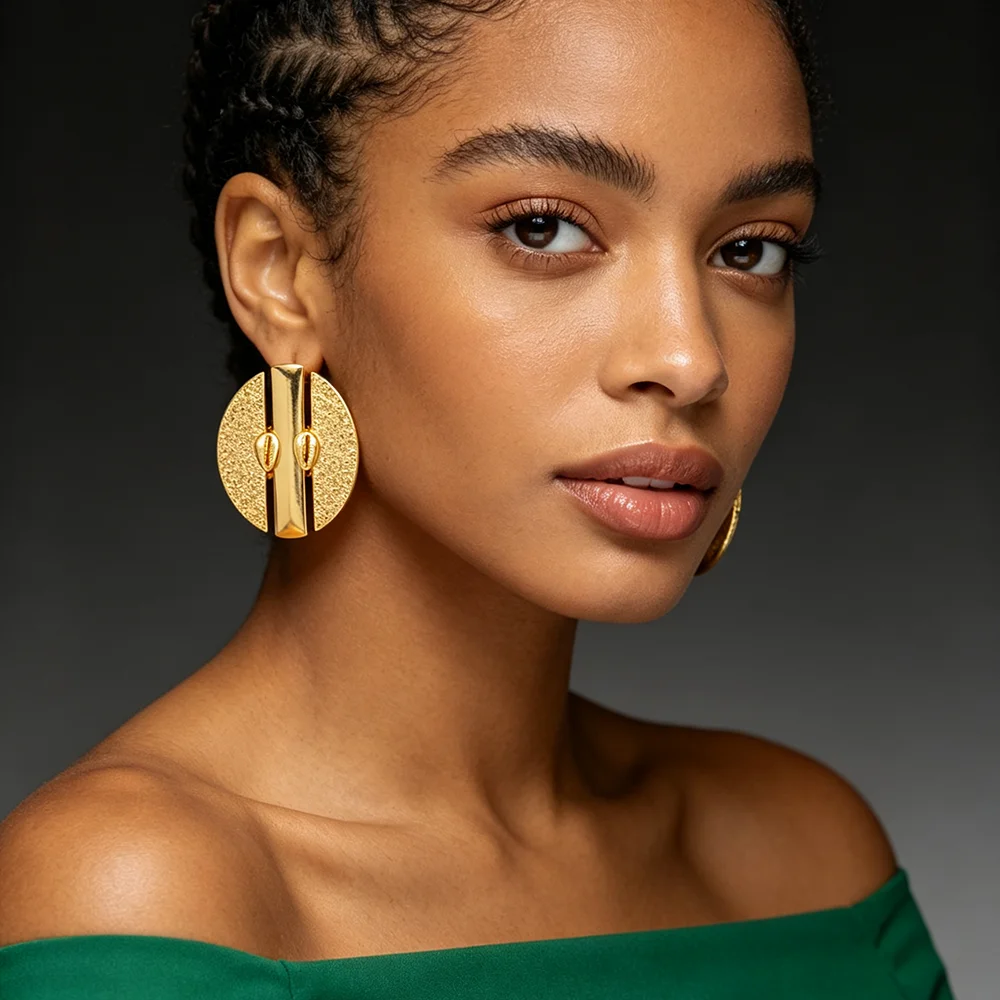 18K vergoldetes Muschel-Ohrring-Set mit runden, hohlen Ohrringen für Damen, luxuriöses Hochzeits- und Party-Accessoire, Brautschmuck, Geschenk – Detail 3