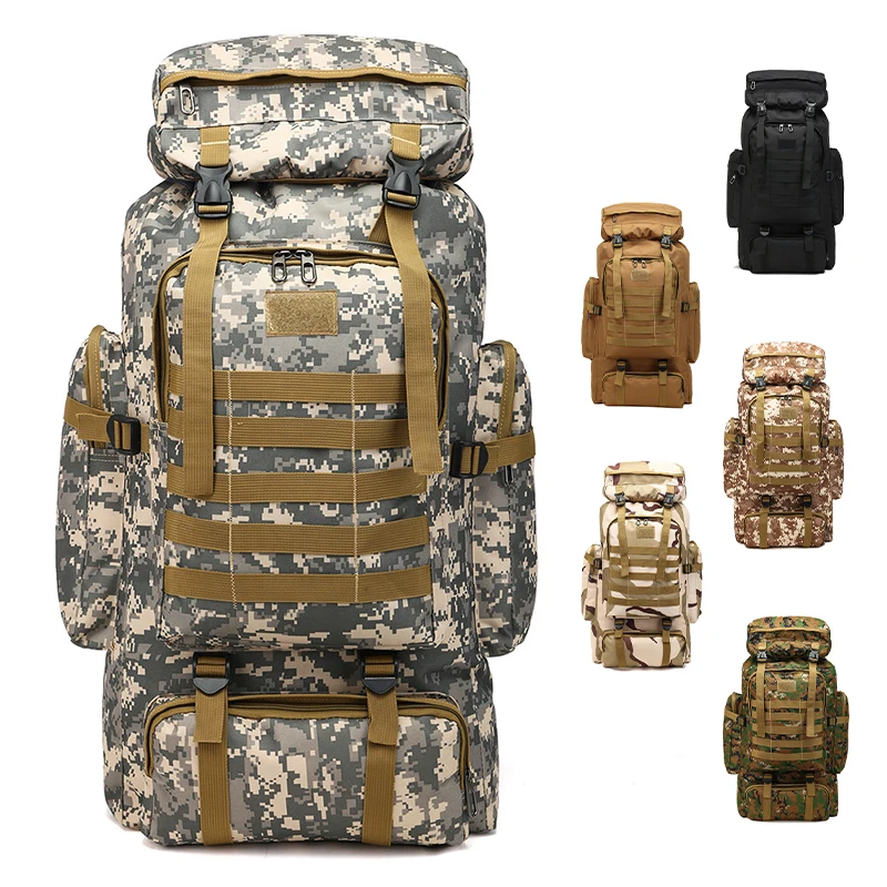 80L Camouflage Tactical Backpack Large Capacity Hiking Bag Waterproof Cycling Pack Men Outdoor Travel Backpack Multi-Pocket Bags