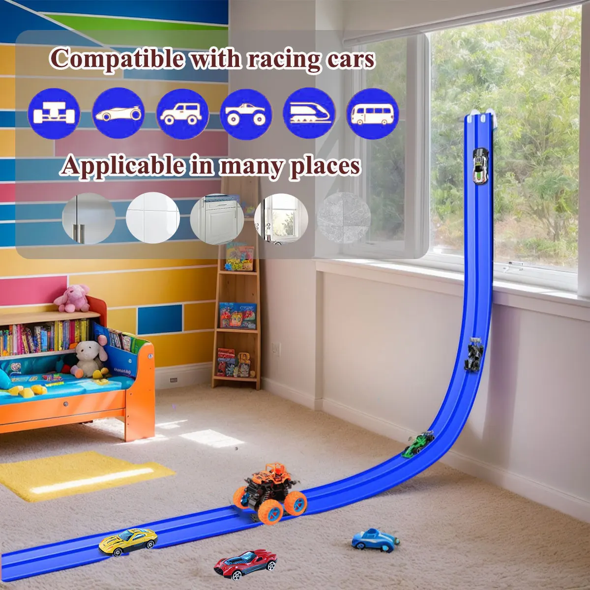 ชุดรางรถของเล่นแบบยืดหยุ่น 13 ฟุต/16.3 ฟุต พร้อมรถมินิ DIY เกมรถไฟแข่งขัน ของเล่นเสริมพัฒนาการสำหรับเด็ก ของขวัญคริสต์มาส