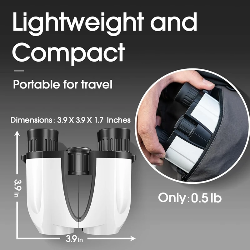Binóculos compactos à prova d'água 10x25, com visão noturna de baixa luz para esportes ao ar livre, concerto e observação de pássaros