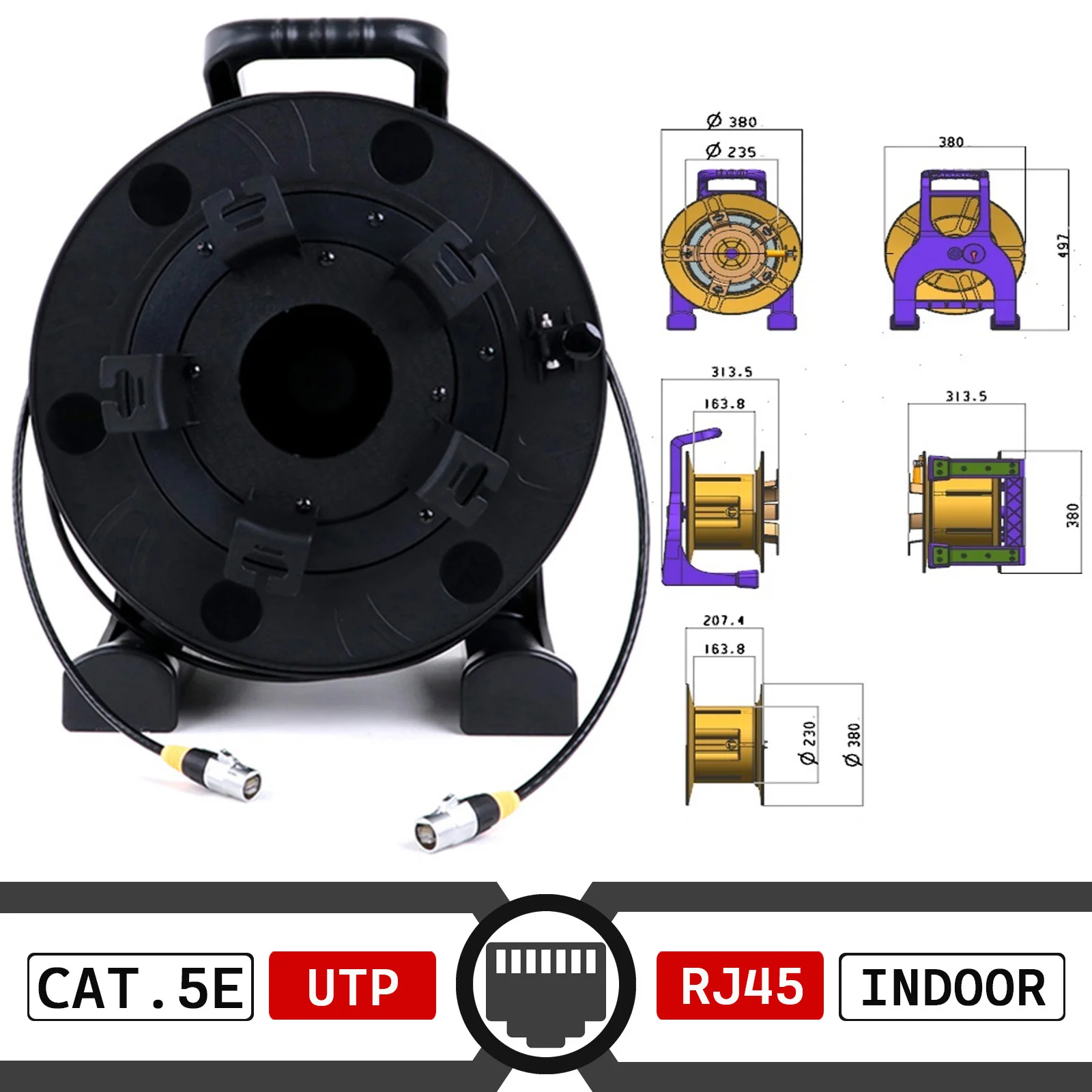 RJ45 CAT.5E/CAT.6A UTP/STP Ethernet Network Extension Cable with PCB380 Drum Reel Car,LED Screen In/Outdoor Event Long Distance