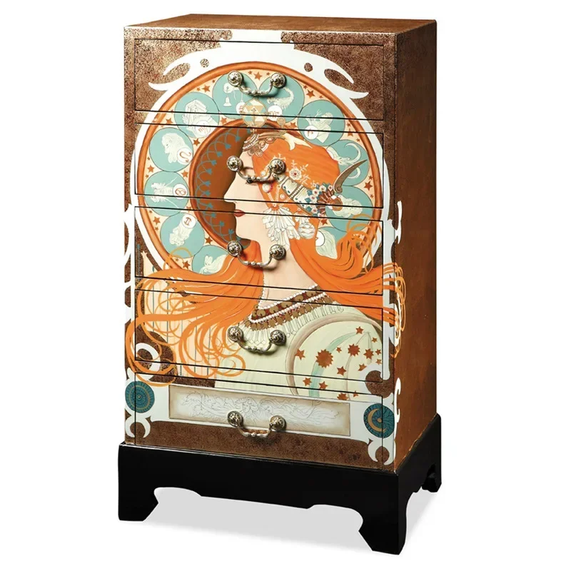 Western-style classical European-style gold foil painted villa model room storage storage five-bucket cabinet original art =