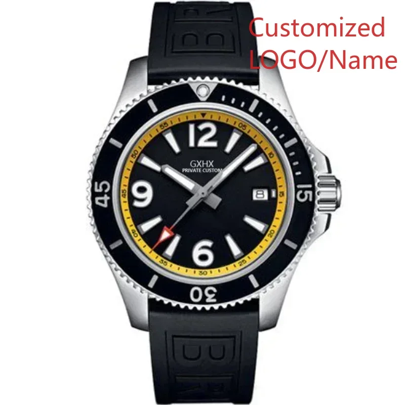 تخصيص الأزياء التلقائية ووتش الرجال الساعات الميكانيكية الفولاذ المقاوم للصدأ الفضة الأزرق الأسود السيراميك المطاط حزام #4