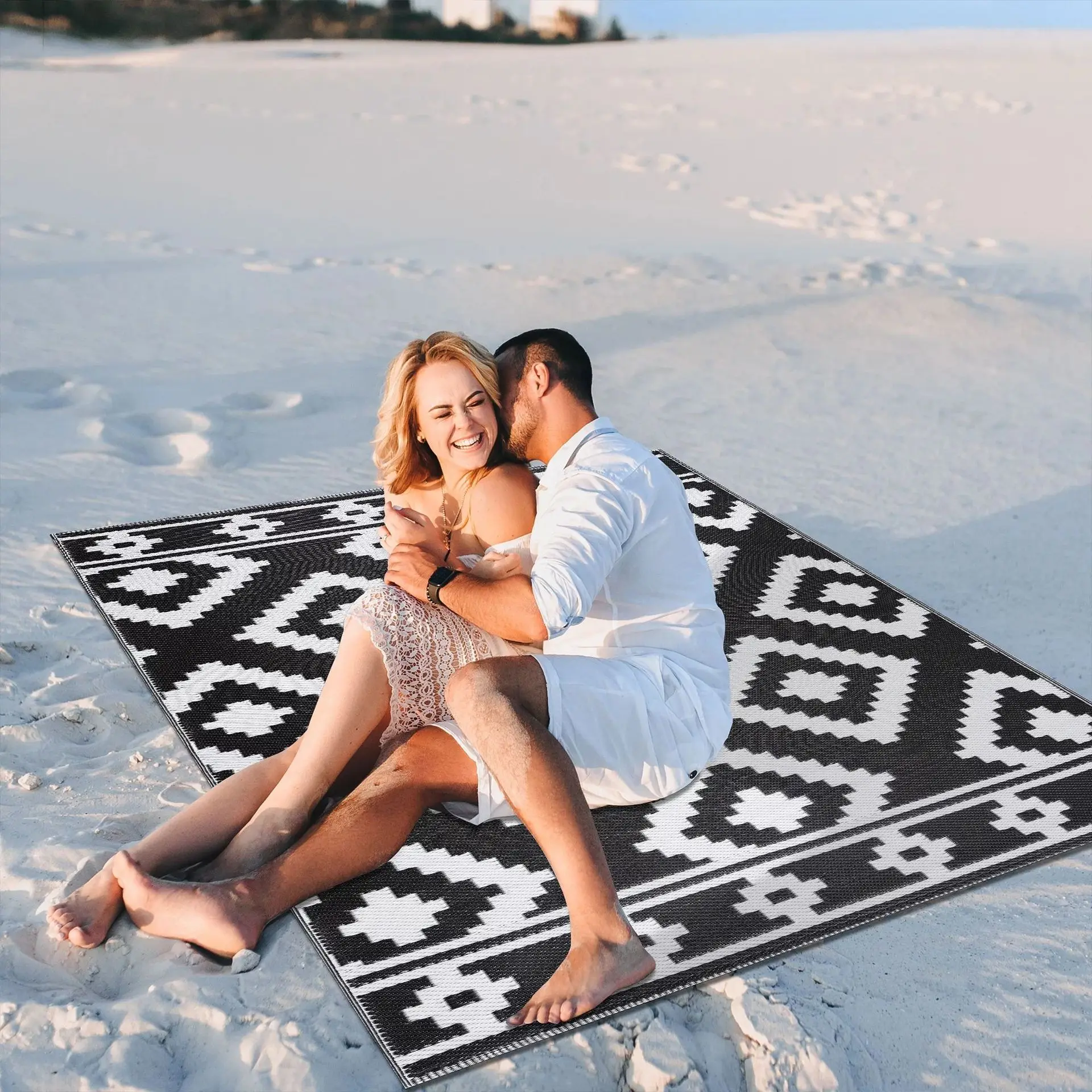 VIKAMA سجاد خارجي لحديقة الفناء مقاوم للماء داخلي خارجي منطقة السجاد حصيرة للتخييم شرفة الفناء الخلفي سطح السفينة ديكور المنزل #4