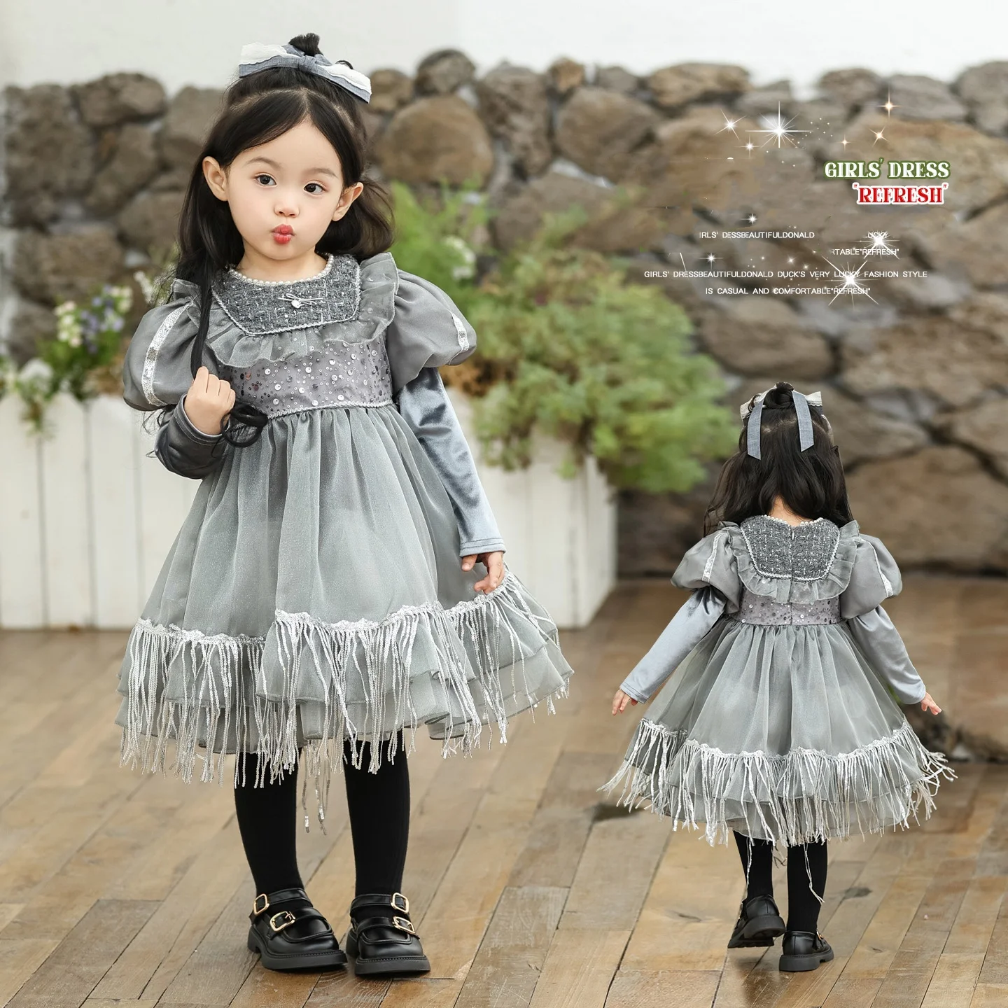 

Baby Girl Dress Kids Glitter Dresses Princess Long Sleeve Tassel Skirt Girl Dress Toddler Spring&Autumn Vintage Skirt Size 2-11