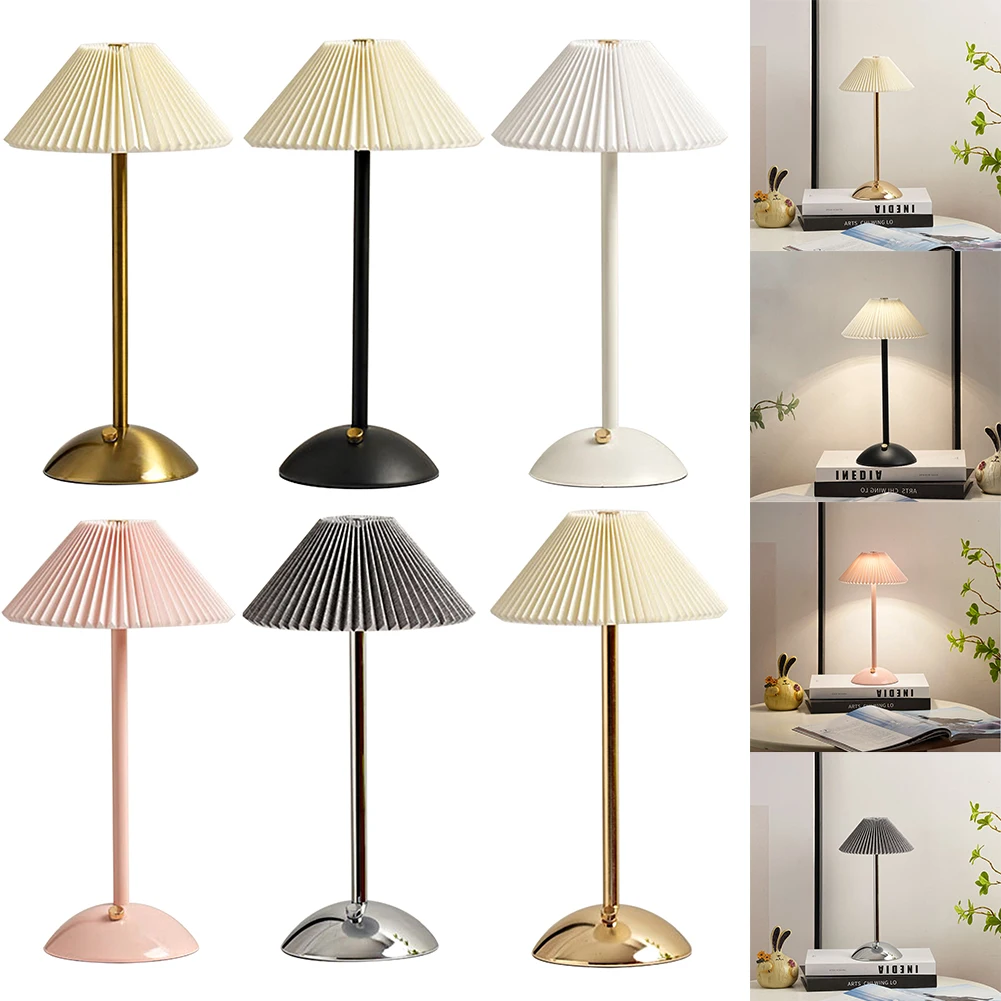 

Nordic Art Atmosphere Lamp USB Charging Pleated Nightstand Lamp Modern Style with Metal Base for Bedroom Living Room Decor