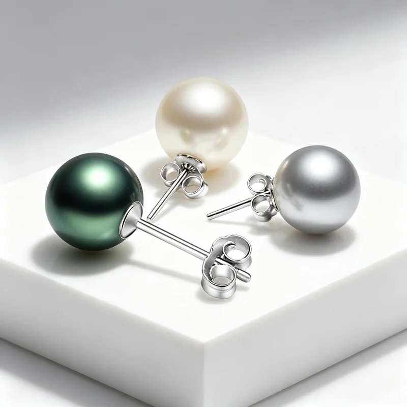 925 Sterling Silver Jewelry Pendientes 8mm Dark Black Pink White Pearl Stud Earrings for Women Girls Birthday Wedding Engagement
