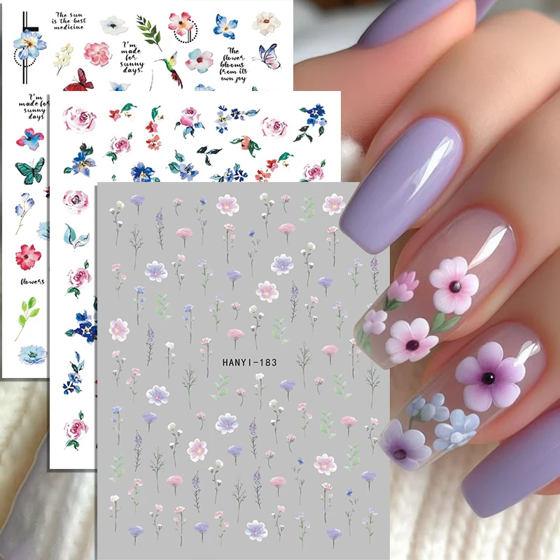 1pc 3D Primavera Estate Decorazione per manicure Fiori di ciliegio Adesivi per nail art Rosa fiori gialli Uccelli Frutta Cursori adesivi