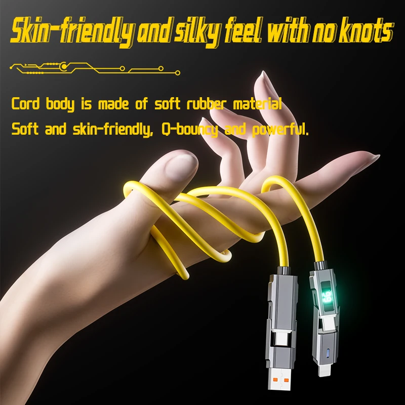 66w Silicone 4 in 1 digital display USB data cable for iphone, PD 66W zinc alloy fast charging cable Type c with LED design