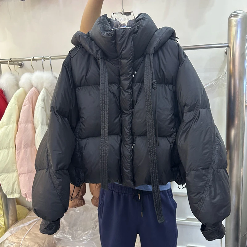 Schinteon Damen-Daunenjacke mit weißer Ente und Kapuze, lässig, über Größe, Herbst und Winter, warm, locker, koreanischer Stil, Oberbekleidung, 2023, Neu