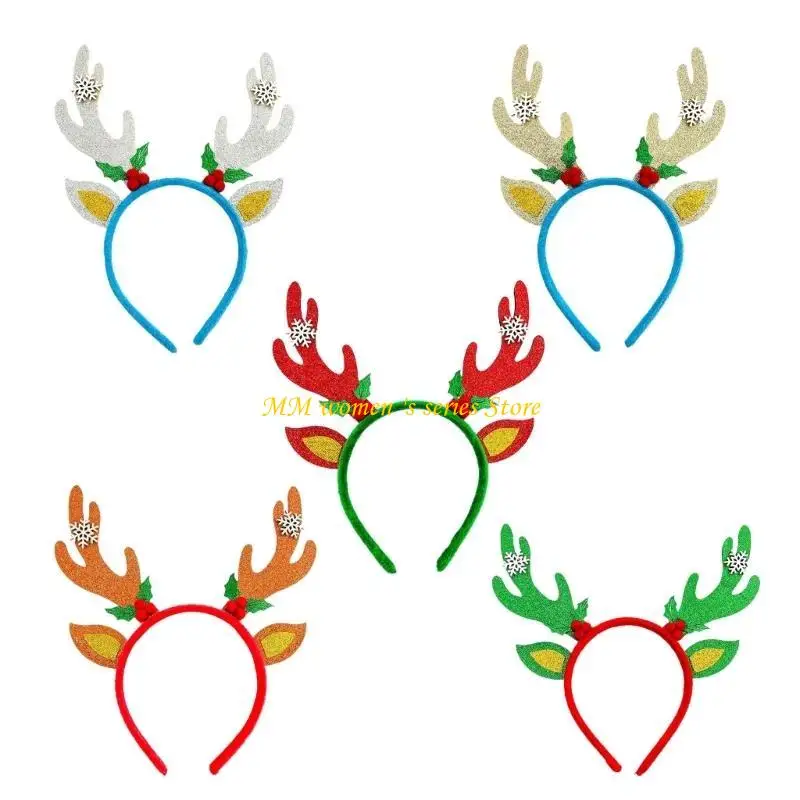 Q39C Festival Gold Reindeer Antlers Headband Headfor người lớn và trẻ kỳ nghỉ vui vẻ