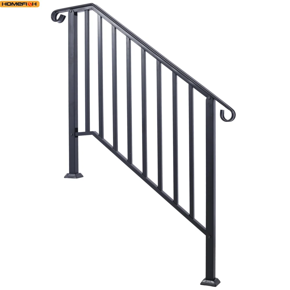 درابزين للخطوات الخارجية تناسب 2-4 خطوات درابزين الدرج الخارجي، درابزين من الحديد المطاوع لخطوات الخرسانة والسلالم الخشبية #2