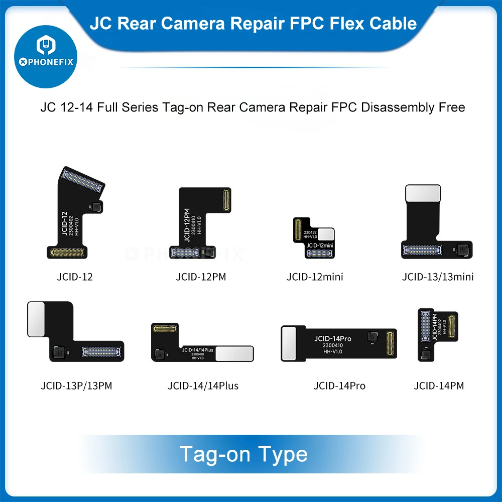 JCID Tag-On الكاميرا غير إزالة إصلاح كابل FPC المرن ، iPhone 12-15 Pro Max ، لا لحام ، إصلاح المشكلات المنبثقة ، الإصلاح