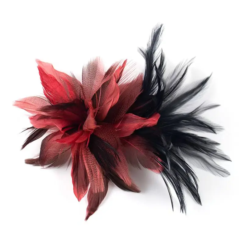 Vintage Feather Flower Headdress Fascinator Headband with Imitation Pearl Detail Small Top Hat Exaggerated Hair Hoop for Party