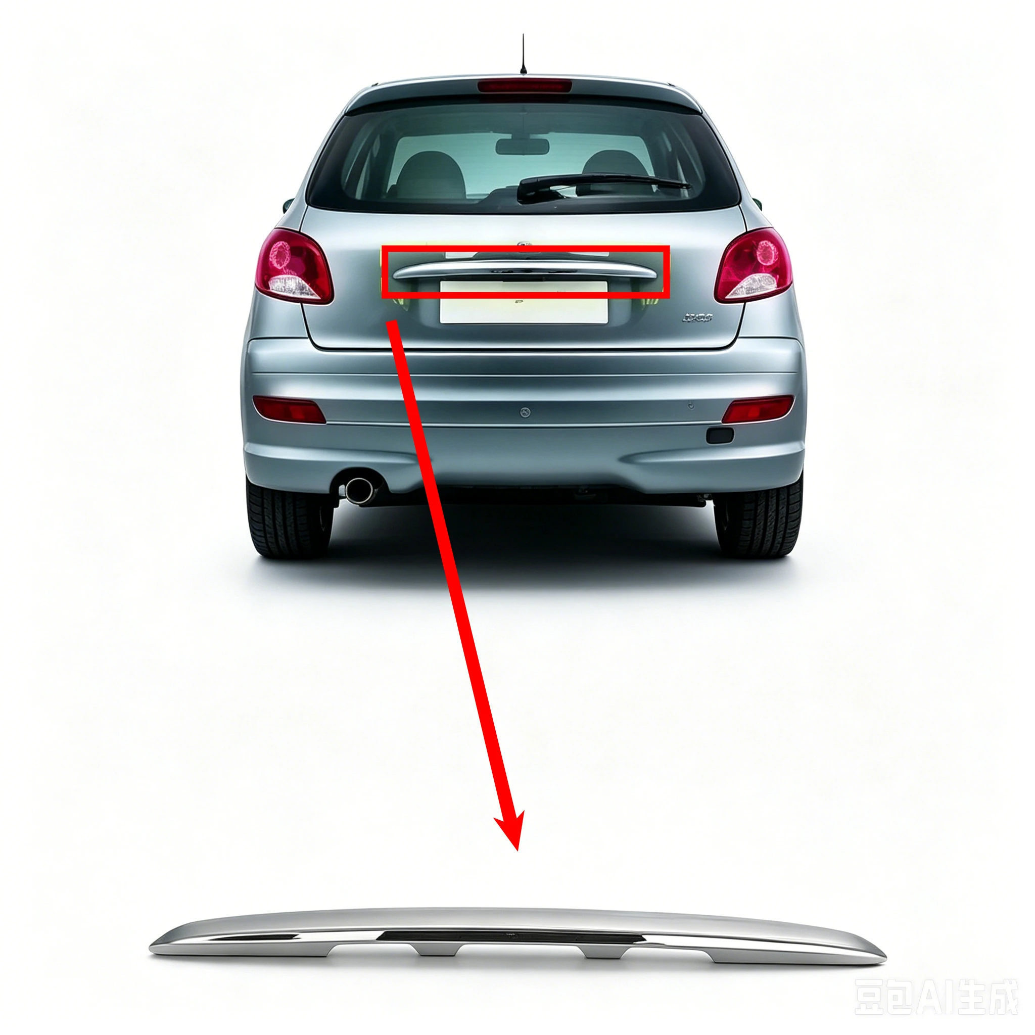 8742Q5 8742F6 8742X7 8742X3 Rear license plate trim for Peugeot 206 207 (T31) 207 (T33) trunk silver trim back door bright trim