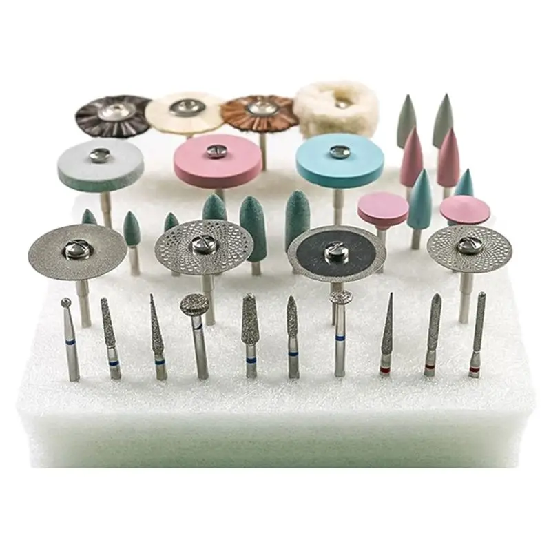 35Pcs Lab Polishing HP Kit Porcelain Grinding Dentist Tool Diamond Burs Drill Brush Materials-B61B