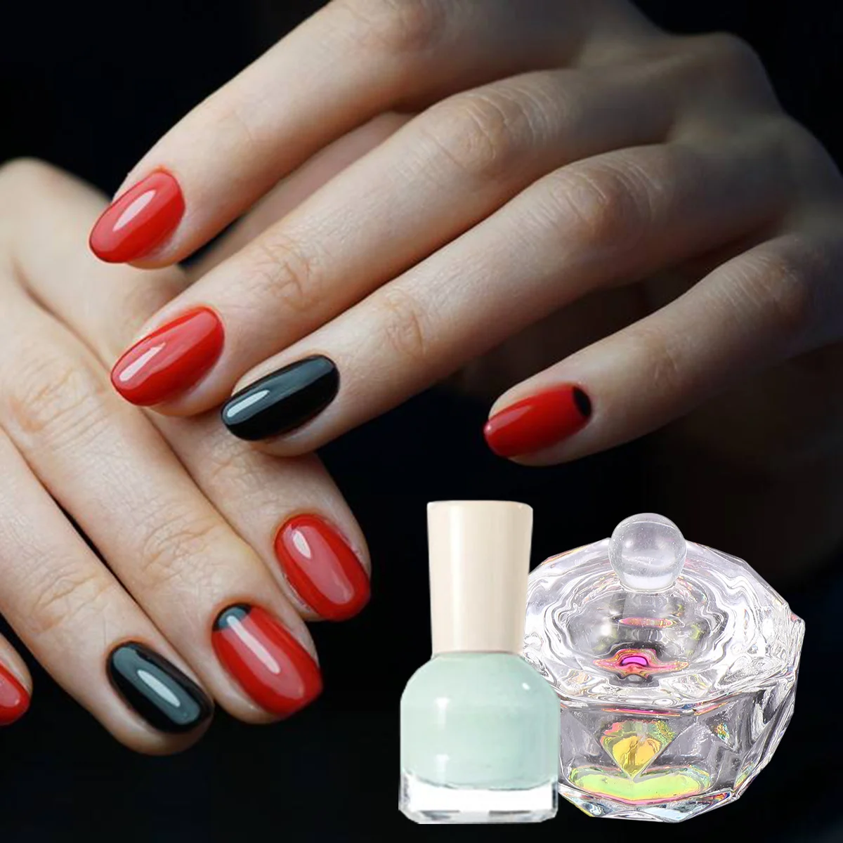 ถ้วยแก้วคริสตัลทรงแปดเหลี่ยมสำหรับผสมผงอะคริลิกและน้ำยาทำเล็บ 2 ชิ้น สำหรับใช้ในร้านเสริมสวยหรือที่บ้าน