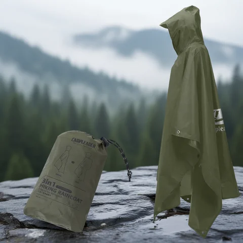 Raincoat Cover Outdoor 3 In 1 Raincoat Hooded Sleeve Waterproof Rain Poncho Motorcycle Rain Cover Camping Hiking Travel Portable Rainwear Tent
