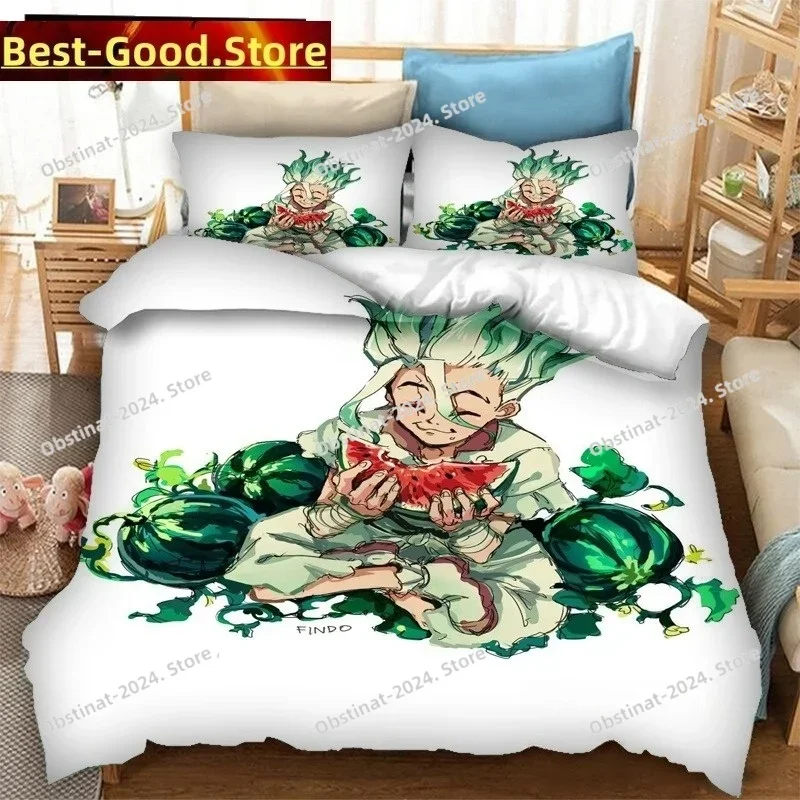 New Anime Dr.STONE 3D Printing Comforter Bedding Set,Duvet Cover Bed Set Quilt Cover Pillowcase,King Queen Size Bedding Set Kid