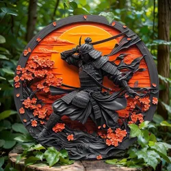Samurai Warrior 2D Aluminum Wall Art, Round Metal Sign, Home Decor, Party Decoration, Valentine'S Day and Holiday Gift