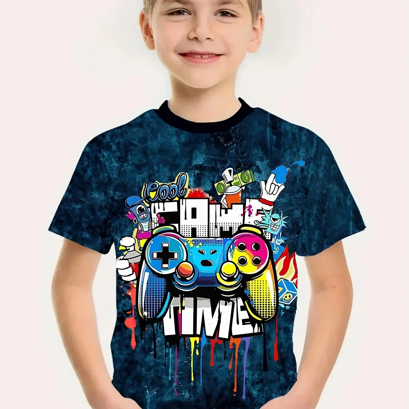 Kids Clothes Boys Tshirt Trendy Gamepad Print Children Top Summer Short Sleeve Casual Stylish Girl Clothes O-Neck Child T Shirt