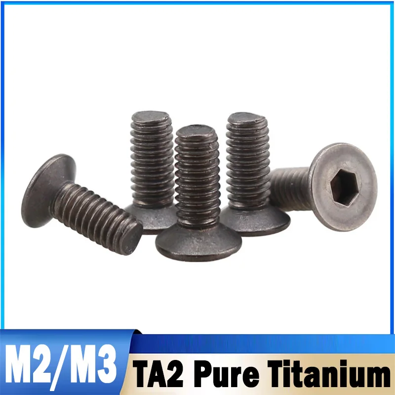 10Pcs TA2 Pure Titanium M2 M3 Hexagon Hex Socket Head Flat Countersunk Allen Bolt Screw Length: 4/5/6/8/10/12/16mm