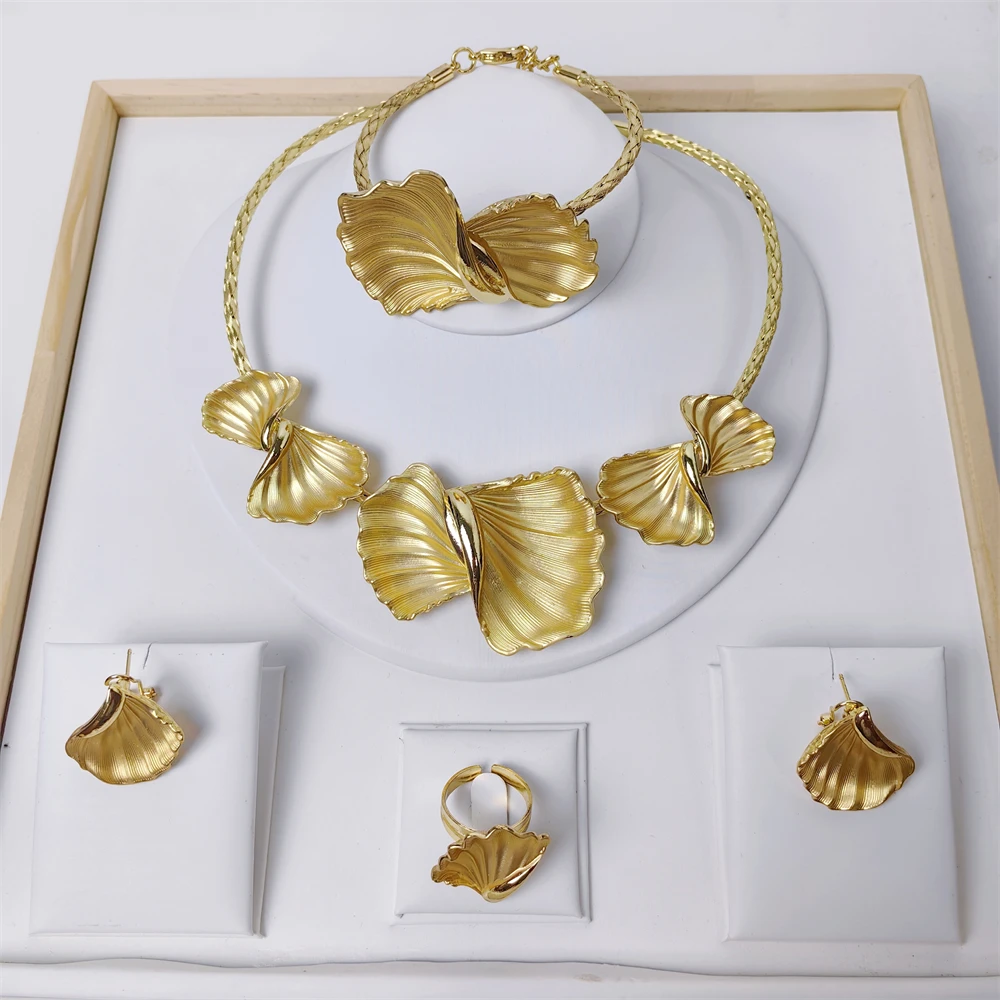 

TITI 18K Gold Plated Jewelry Set Italy Dubai Necklace Earrings Bracelet Ring For Women Mother's Day Gift ﻿