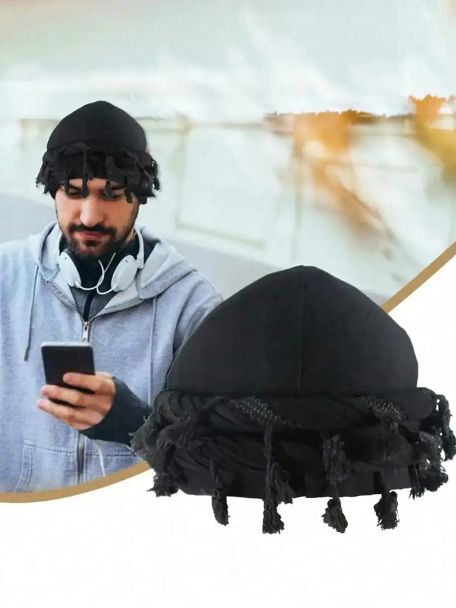 

Мужская винтажная повязка на голову с кисточками, тюрбан, шапка, персонализированная шапка-тюрбан для ухода за волосами, шапка с завязками на Хэллоуин