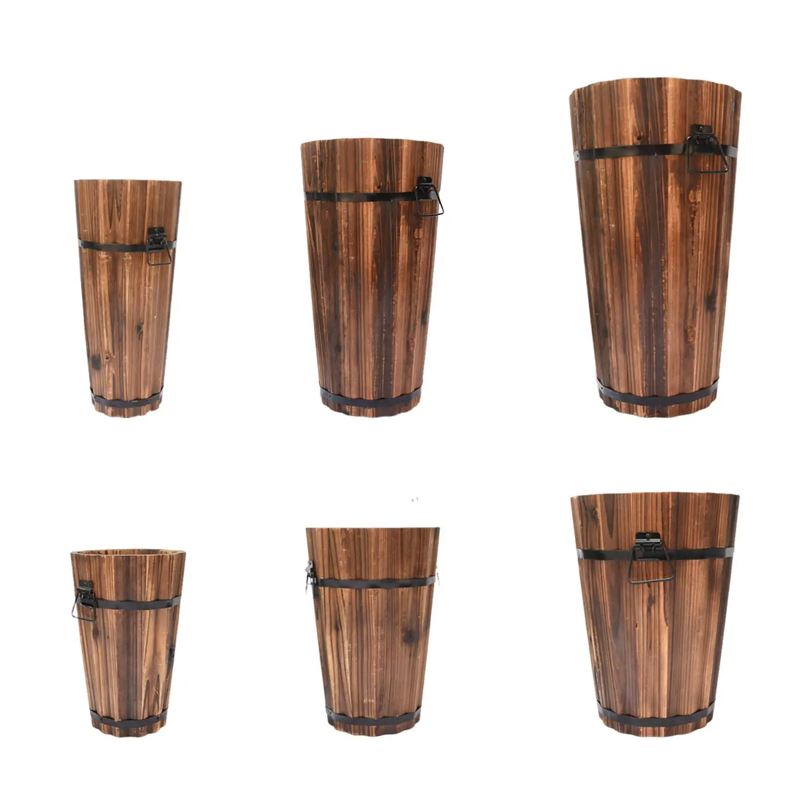 Wooden Bucket Barrel Planter Rustic for Indoor Outdoor Container Flower Pot