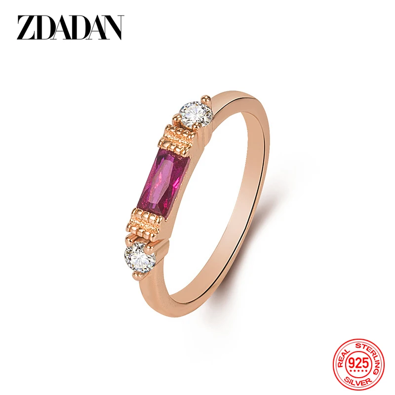 ZDADAN 925 Sterling Silver Rose Gold Red Zircon Ring For Women Fashion Jewelry Accessories Gift - view 5