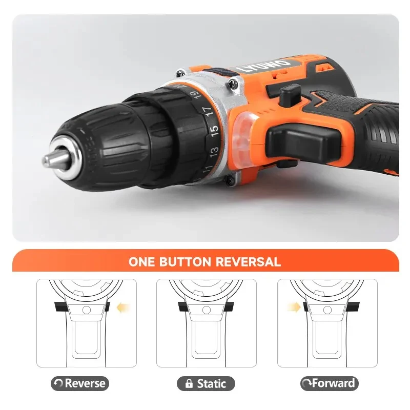 20V Cordless Drill 40N.m 25 Plus 1 LYUWO Electric Screwdriver Keyless Chuck Two Gear Speed Wireless Power Driver Battery Tools