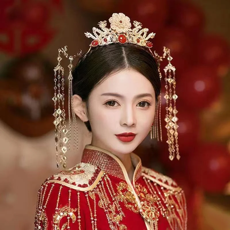 New#Tassel Headband Hanfu Hair Accessories Crowns Tiaras Wedding Party Bridal Headpiece For Xiuhe Dress - view 2