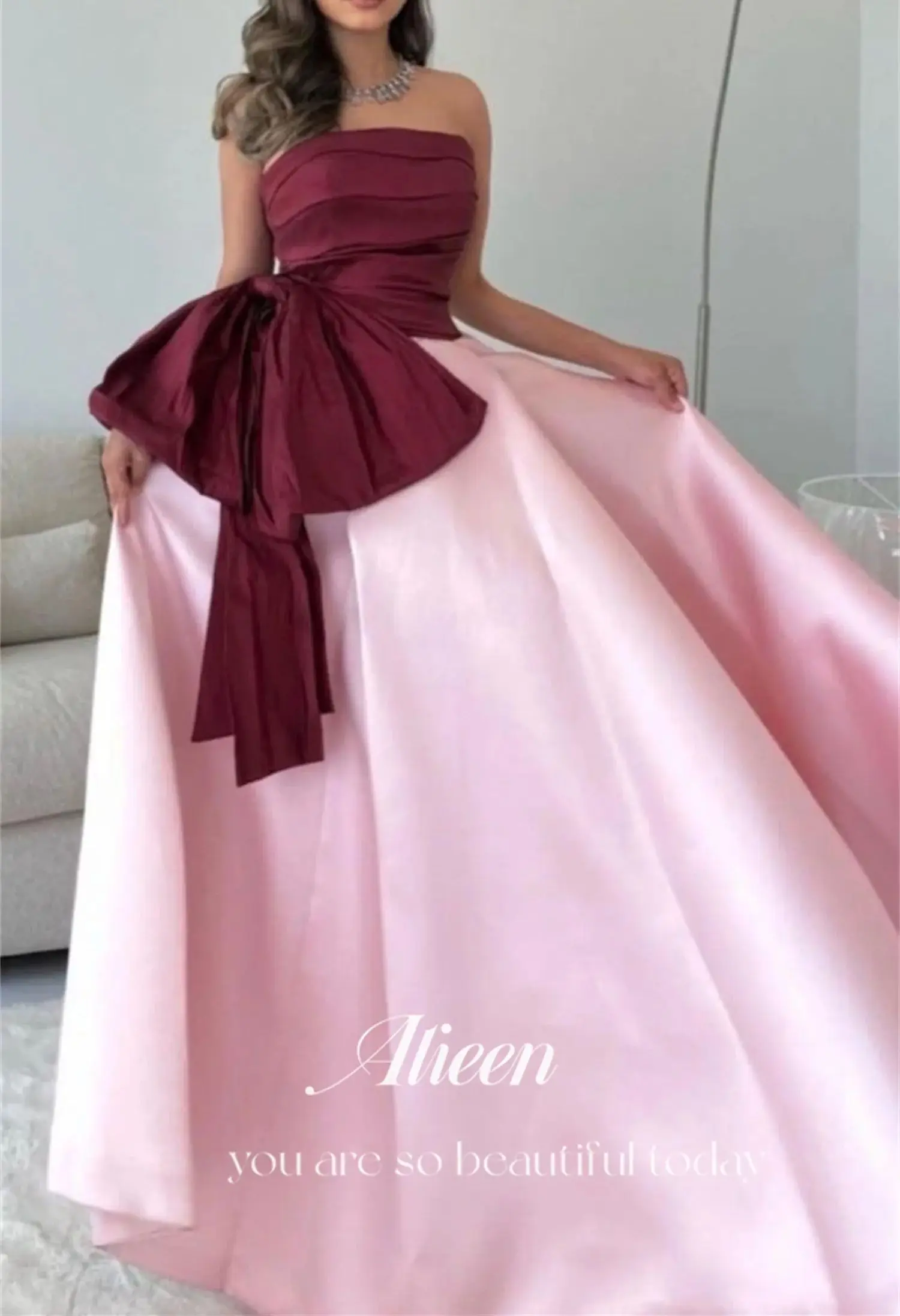 Aileen Off the Shoulders Satin Pink Burgundy Dwukolorowe sukienki na studniówkę na specjalne okazje Suknia na wesele Wieczorowa gala