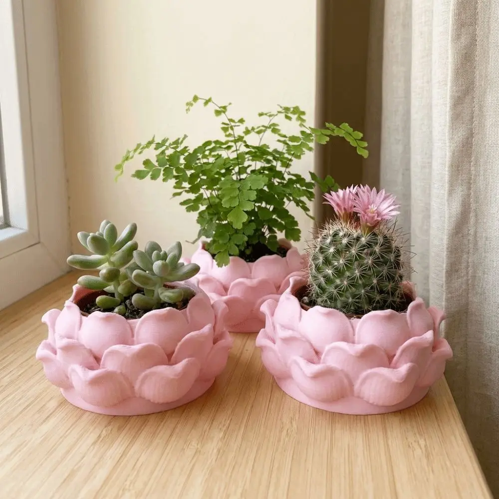 Lotus Shaped Succulent Plant Pot 3D Printed Plastic Nursery Pots with Drainage Hole Flower Vase Growing Pots for Yard Garden